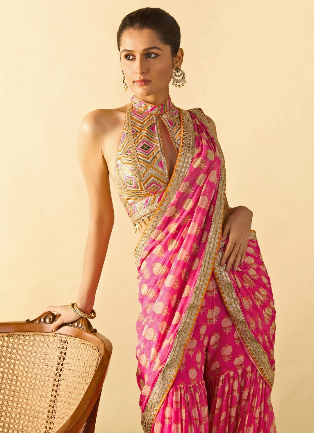 Gopi Vaid Pink Printed Georgette Pant Saree SetFabilicious Fashion