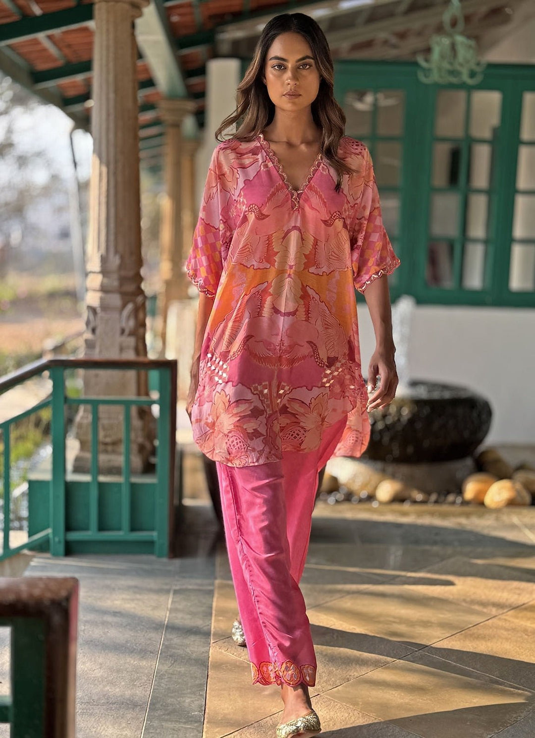 Pink Printed Kurta Pant Set Basil Leaf - Fabilicious Fashion