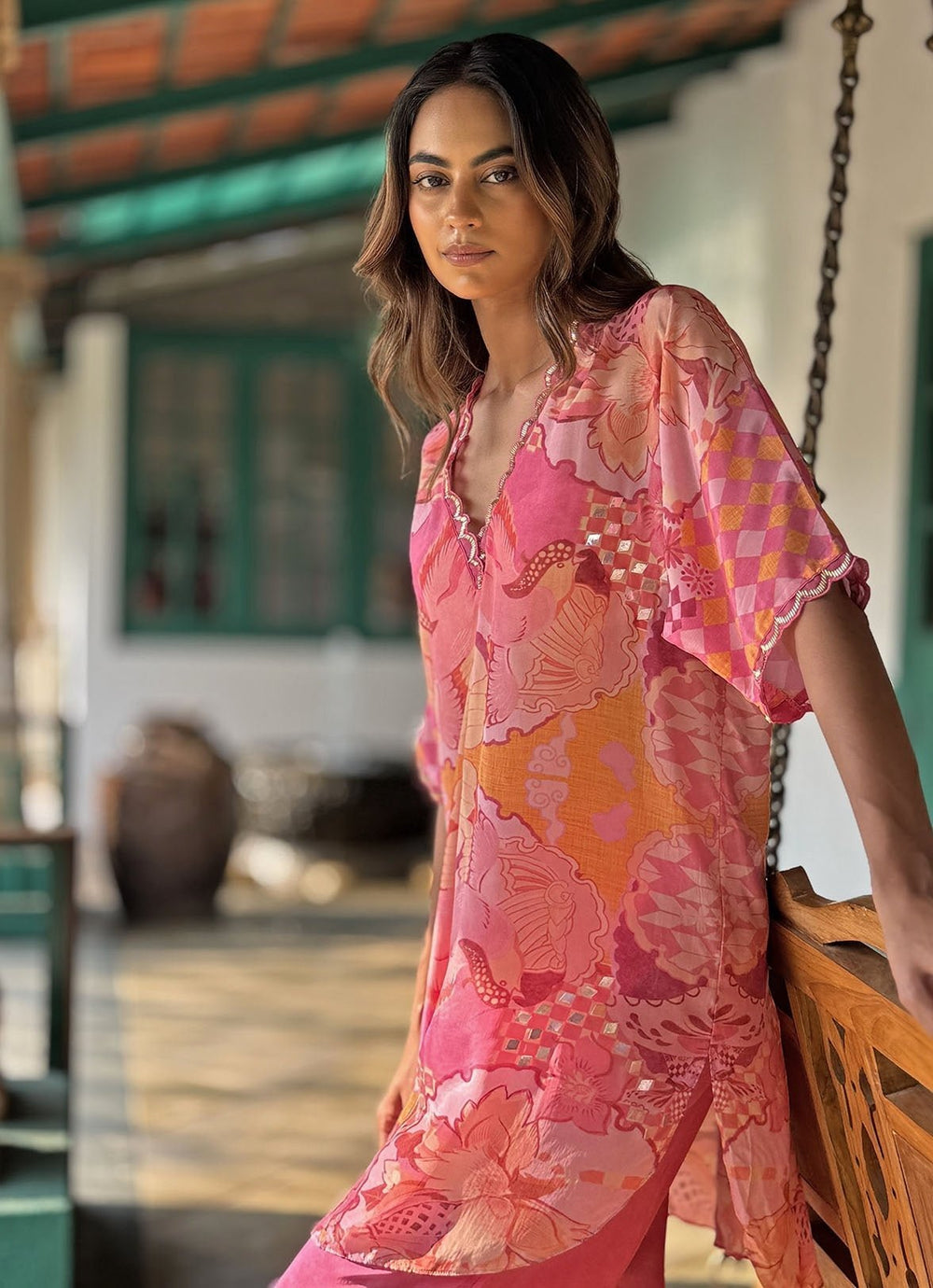 Pink Printed Kurta Pant Set Basil Leaf - Fabilicious Fashion