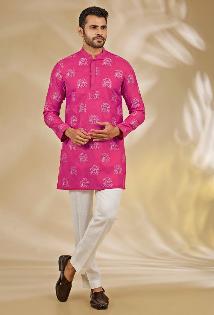 Manish Nagdeo Men Pink Printed Silk Kurta SetFabilicious Fashion