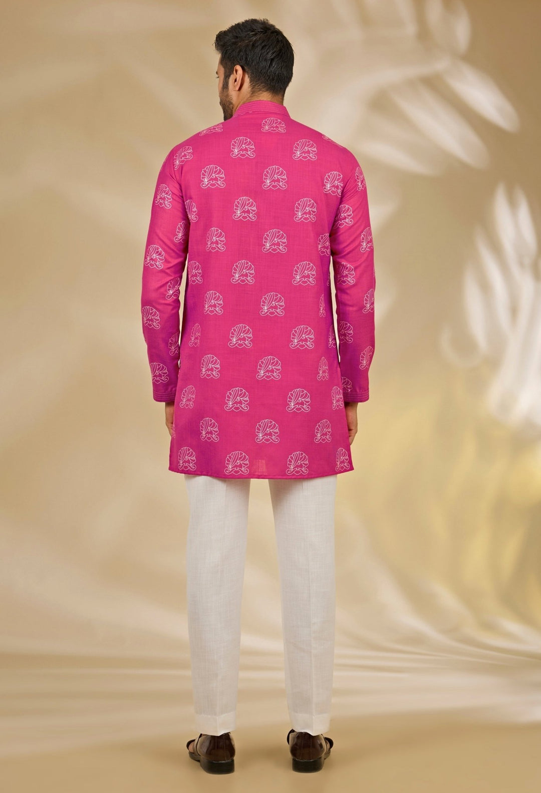 Manish Nagdeo Men Pink Printed Silk Kurta SetFabilicious Fashion