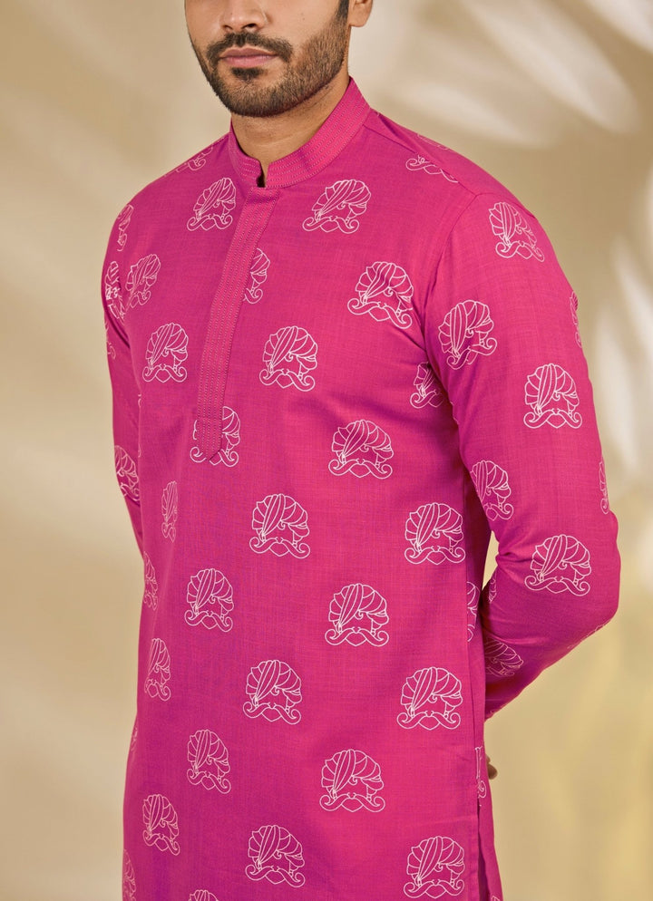 Manish Nagdeo Men Pink Printed Silk Kurta SetFabilicious Fashion