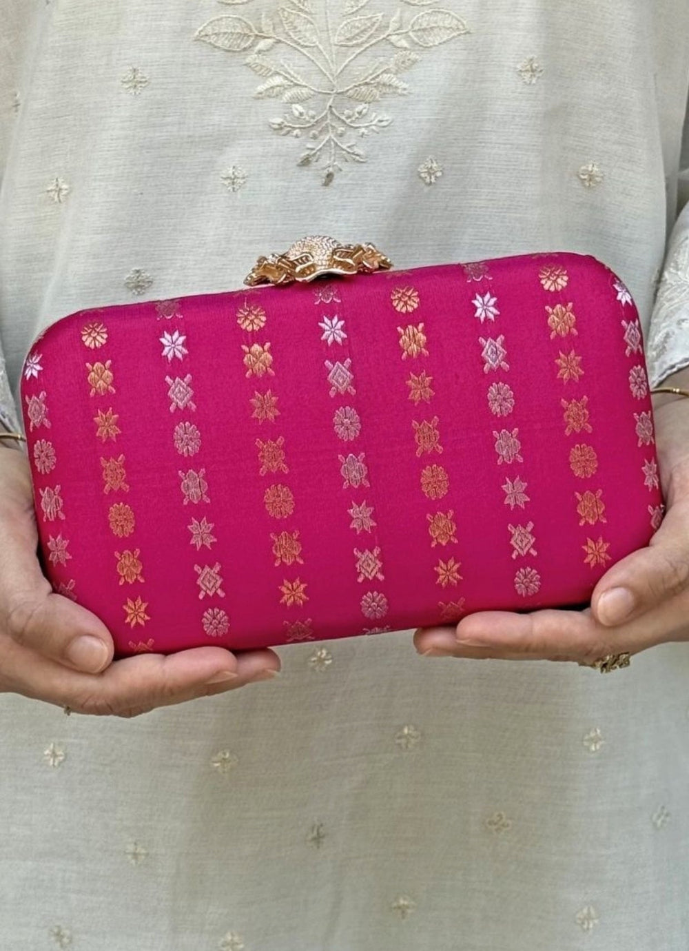 Pink Pure Kanchi Silk Clutch Amyra - Fabilicious Fashion