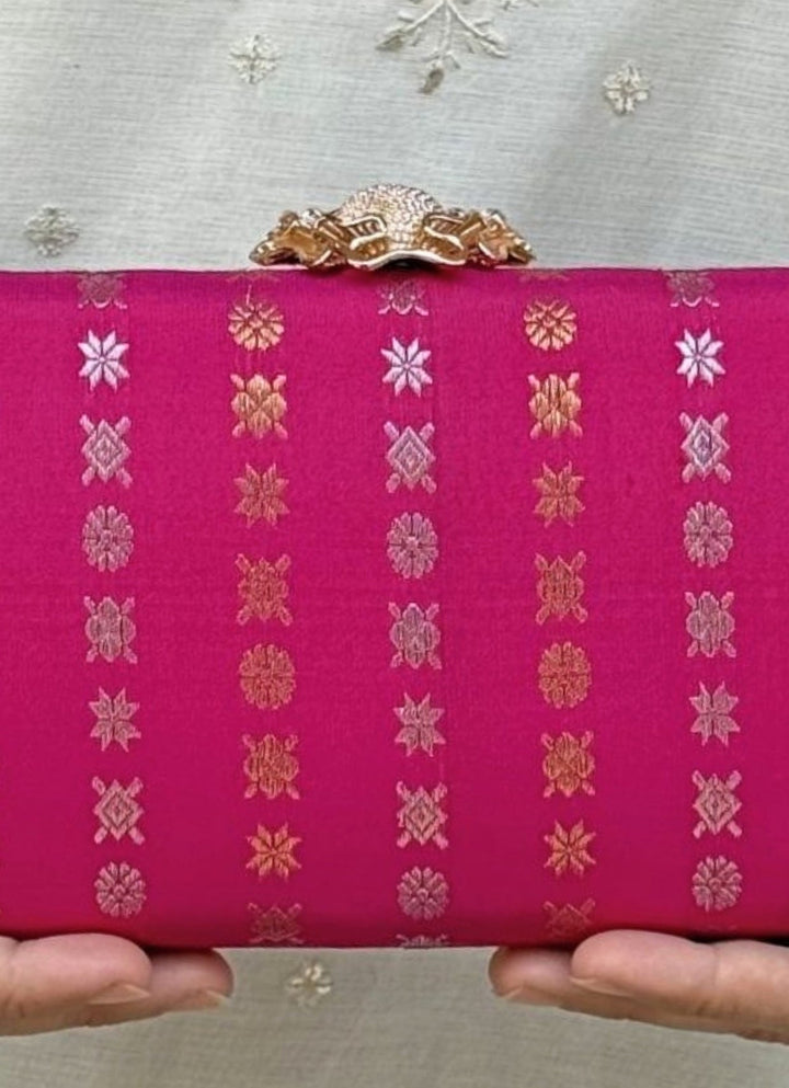 Pink Pure Kanchi Silk Clutch Amyra - Fabilicious Fashion