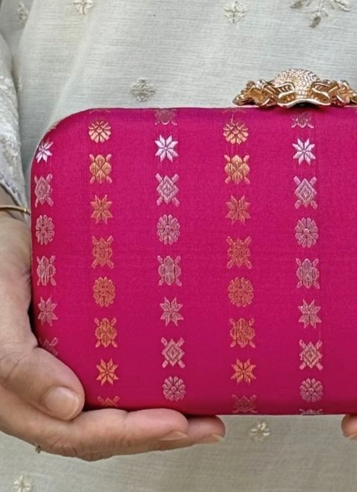 Pink Pure Kanchi Silk Clutch Amyra - Fabilicious Fashion