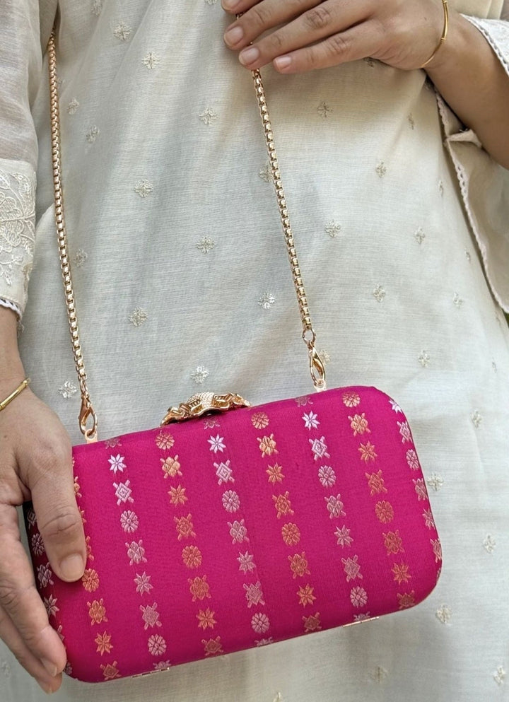 Pink Pure Kanchi Silk Clutch Amyra - Fabilicious Fashion