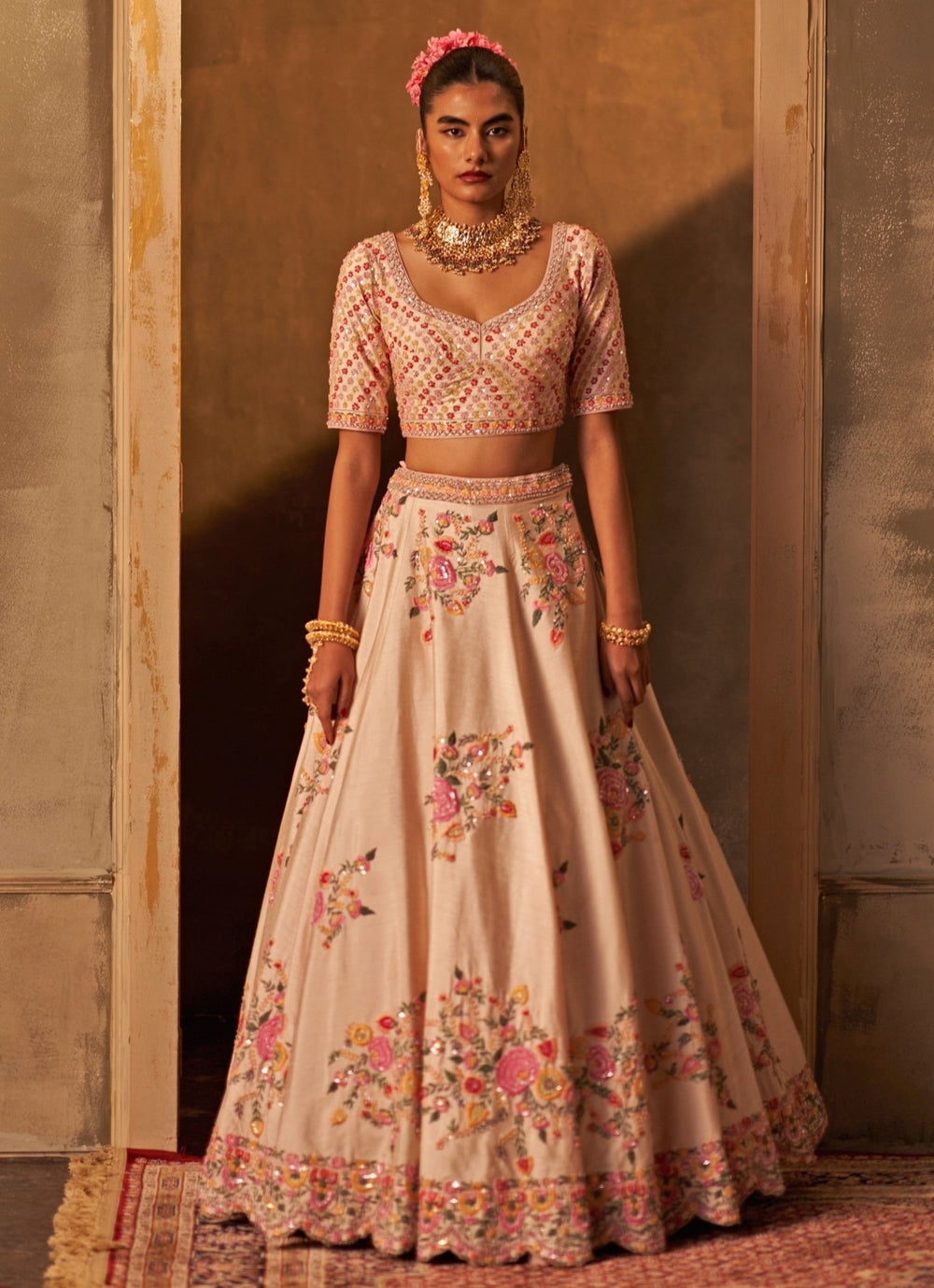 Angad Singh Pink Raw Silk Double Dupatta Bridal Lehenga SetFabilicious Fashion