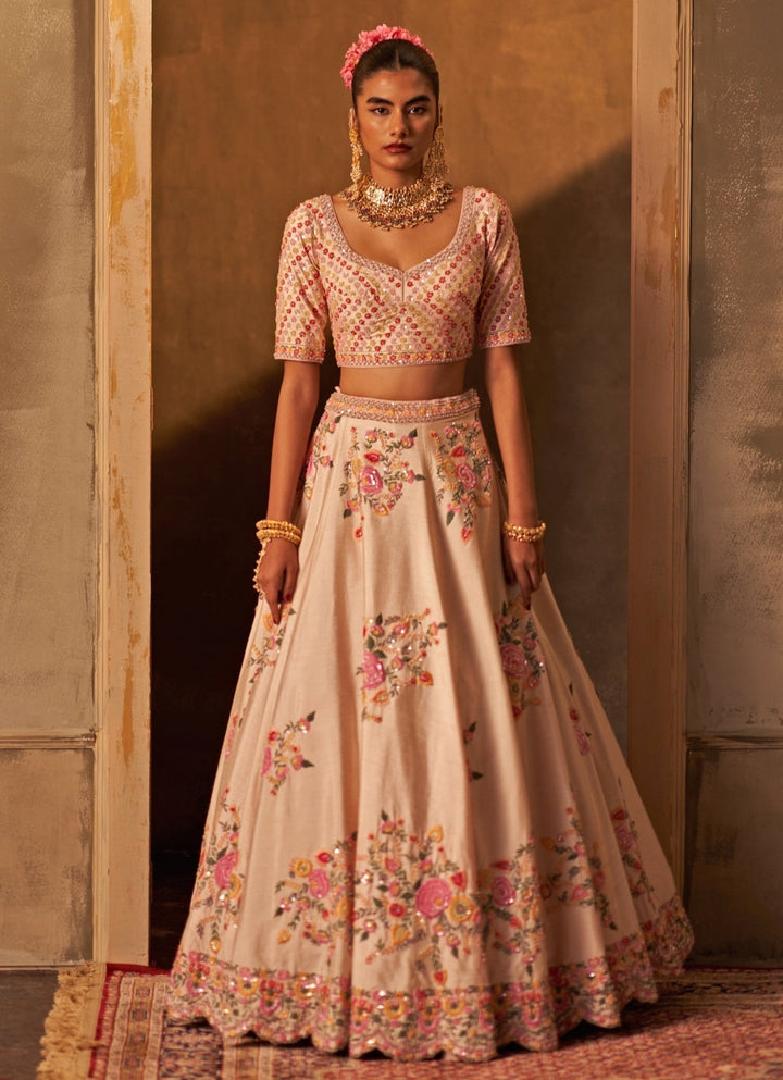 Angad Singh Pink Raw Silk Double Dupatta Bridal Lehenga SetFabilicious Fashion