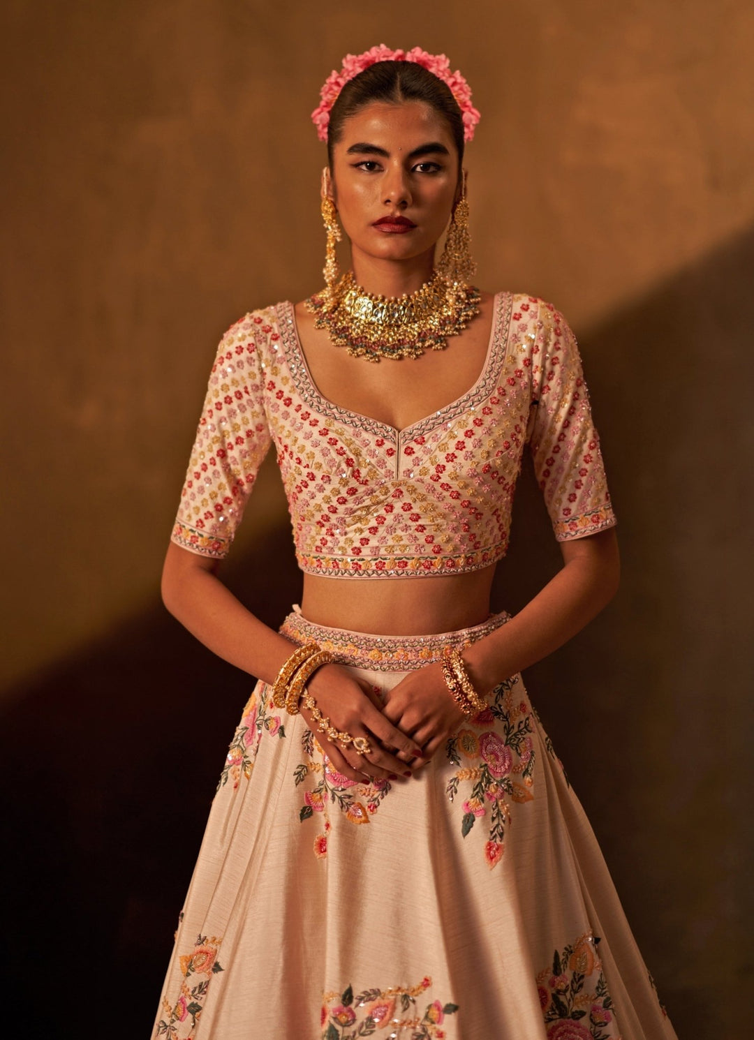 Angad Singh Pink Raw Silk Double Dupatta Bridal Lehenga SetFabilicious Fashion