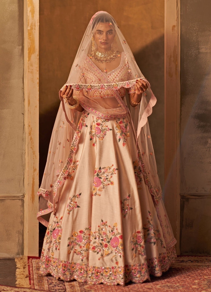 Angad Singh Pink Raw Silk Double Dupatta Bridal Lehenga SetFabilicious Fashion