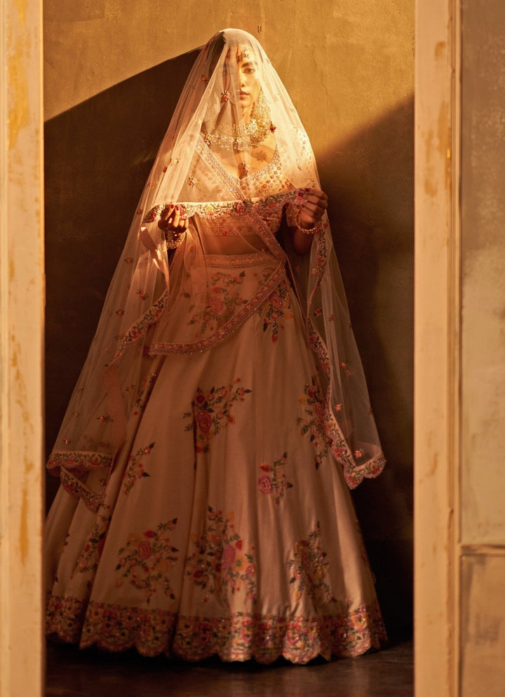 Angad Singh Pink Raw Silk Double Dupatta Bridal Lehenga SetFabilicious Fashion
