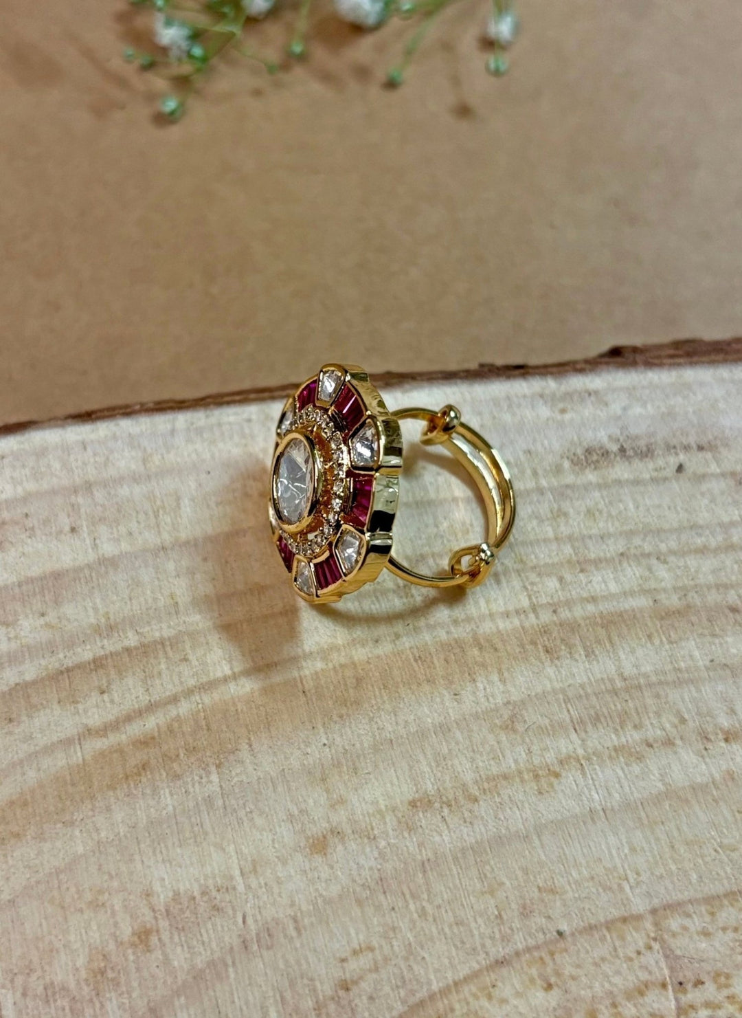 Naymee Pink Round Polki RingFabilicious Fashion