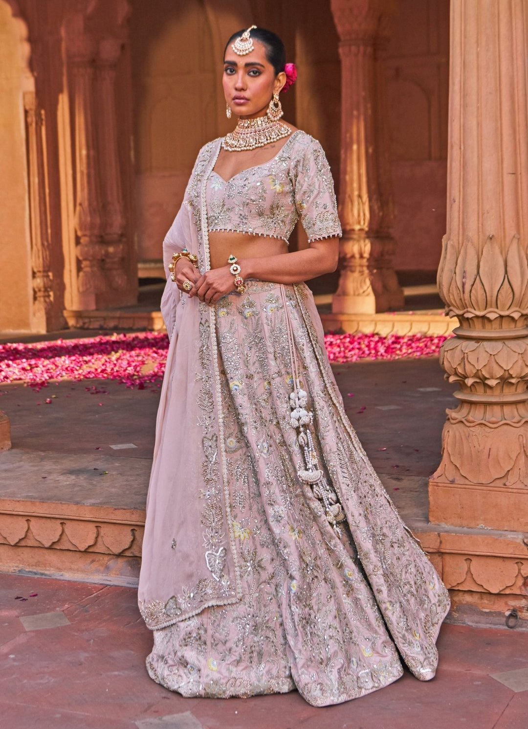 Pink Sequin Embroidered Bridal Silk Lehenga Nidhika Shekhar - Fabilicious Fashion