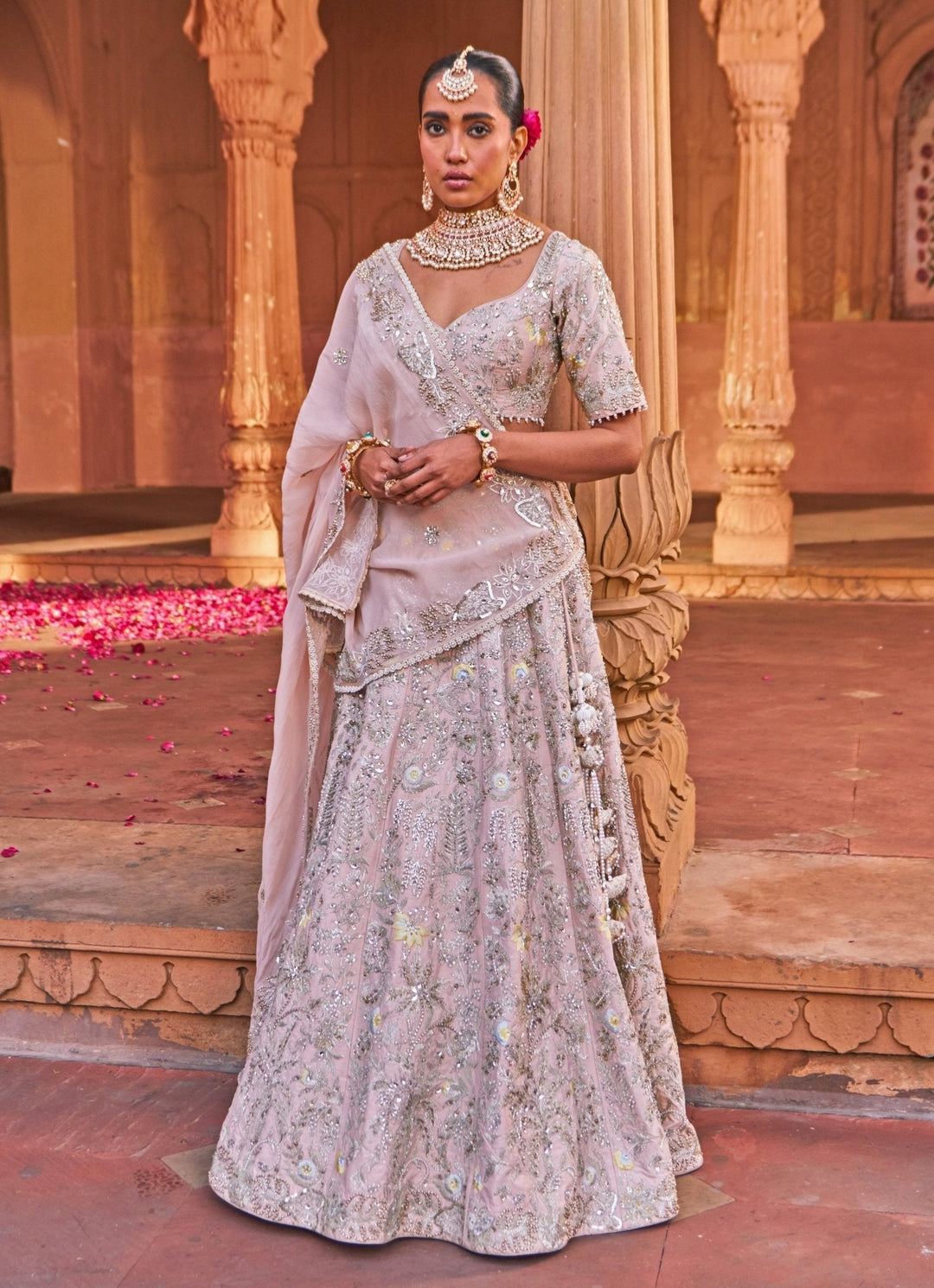 Pink Sequin Embroidered Bridal Silk Lehenga Nidhika Shekhar - Fabilicious Fashion
