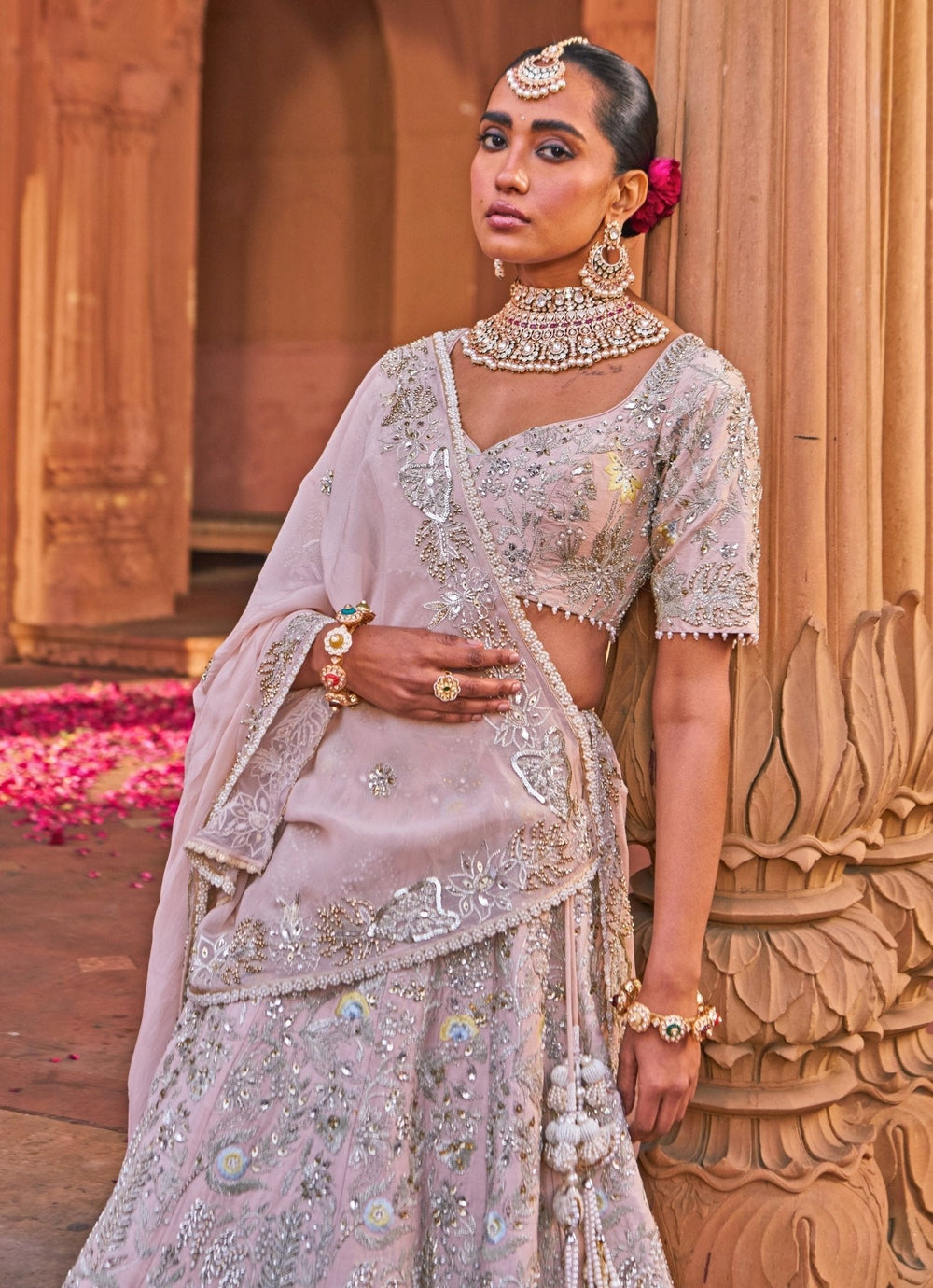 Pink Sequin Embroidered Bridal Silk Lehenga Nidhika Shekhar - Fabilicious Fashion