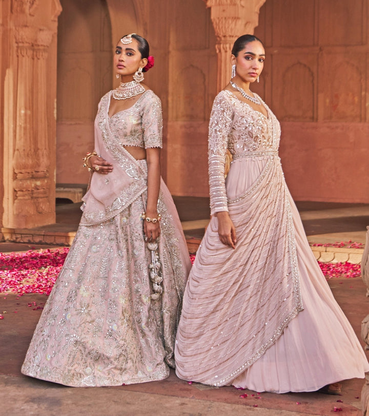 Pink Sequin Embroidered Bridal Silk Lehenga Nidhika Shekhar - Fabilicious Fashion