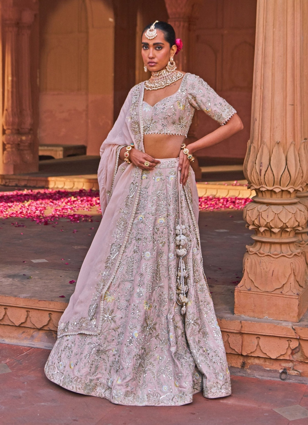 Pink Sequin Embroidered Bridal Silk Lehenga Nidhika Shekhar - Fabilicious Fashion