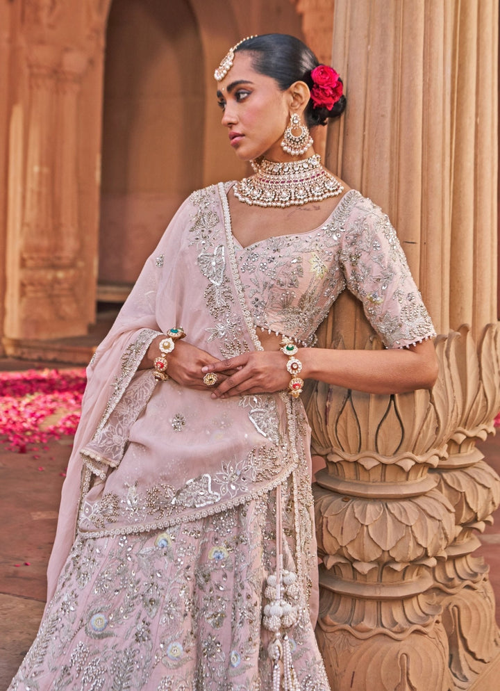 Pink Sequin Embroidered Bridal Silk Lehenga Nidhika Shekhar - Fabilicious Fashion