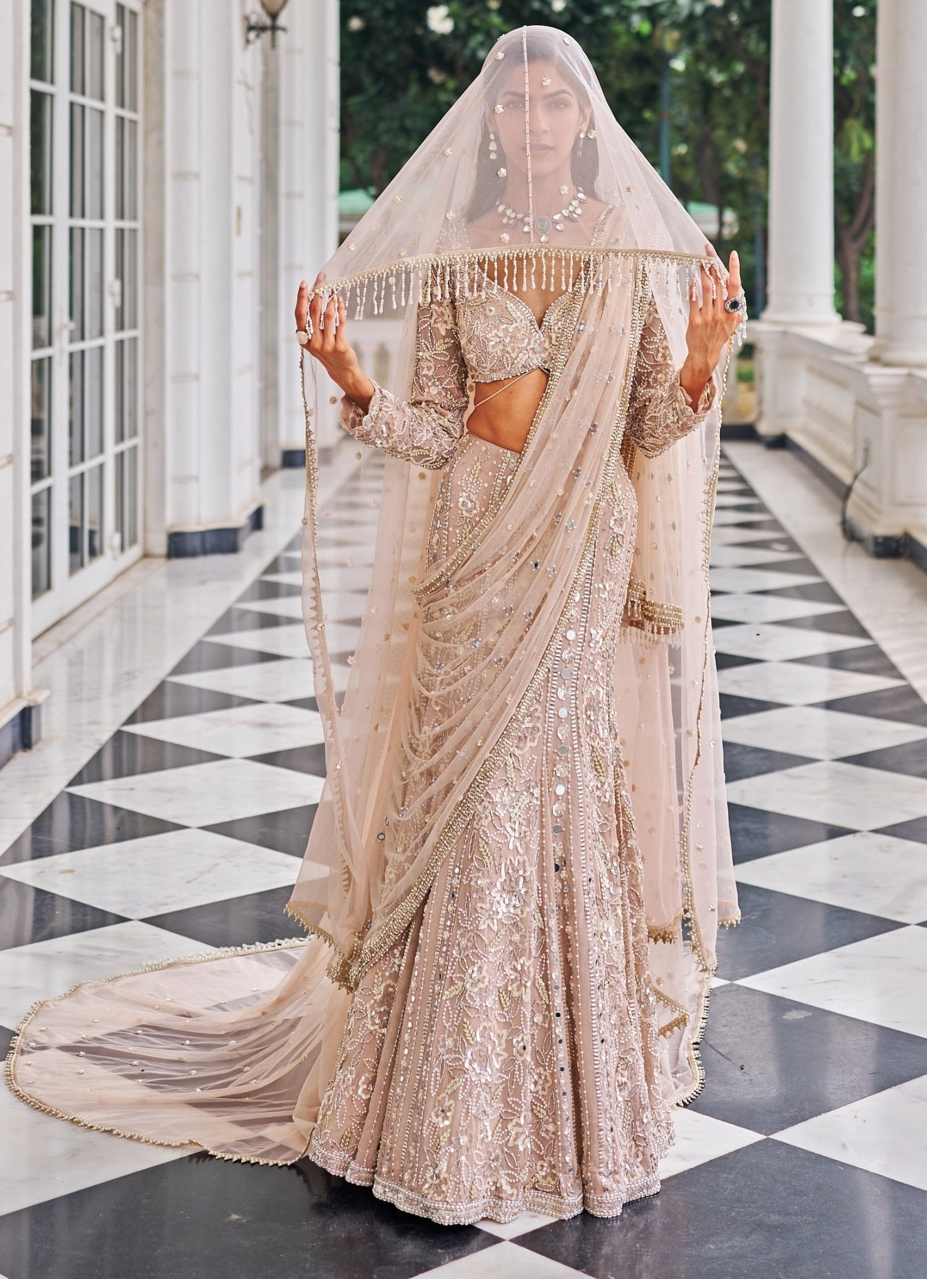 Nikaah bridal colours hero — pink sequinned lehenga set for a modern bridal palette moodboard
