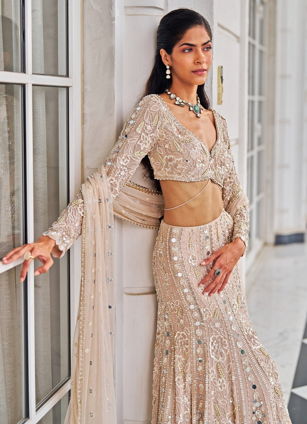 Pink Sequinned Mermaid Lehenga Set Nidhika Shekar - Fabilicious Fashion