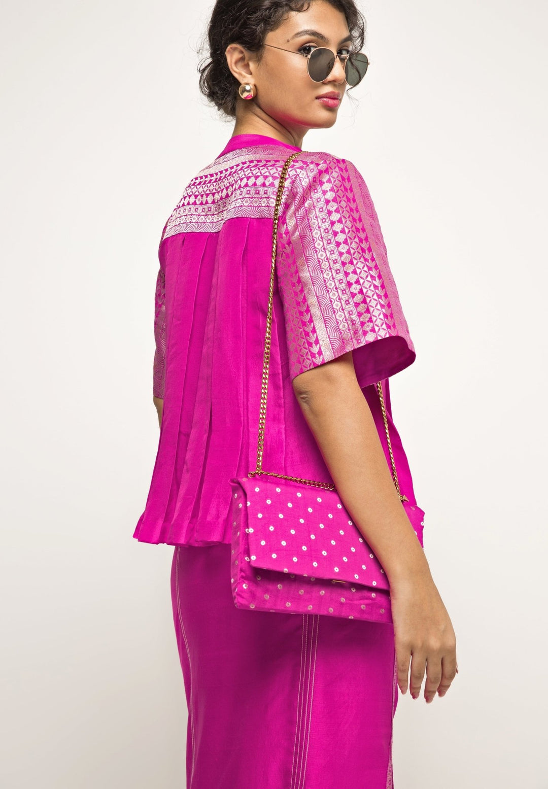 Pink Silk Box Pleat Top With Slit Skirt Sobariko - Fabilicious Fashion