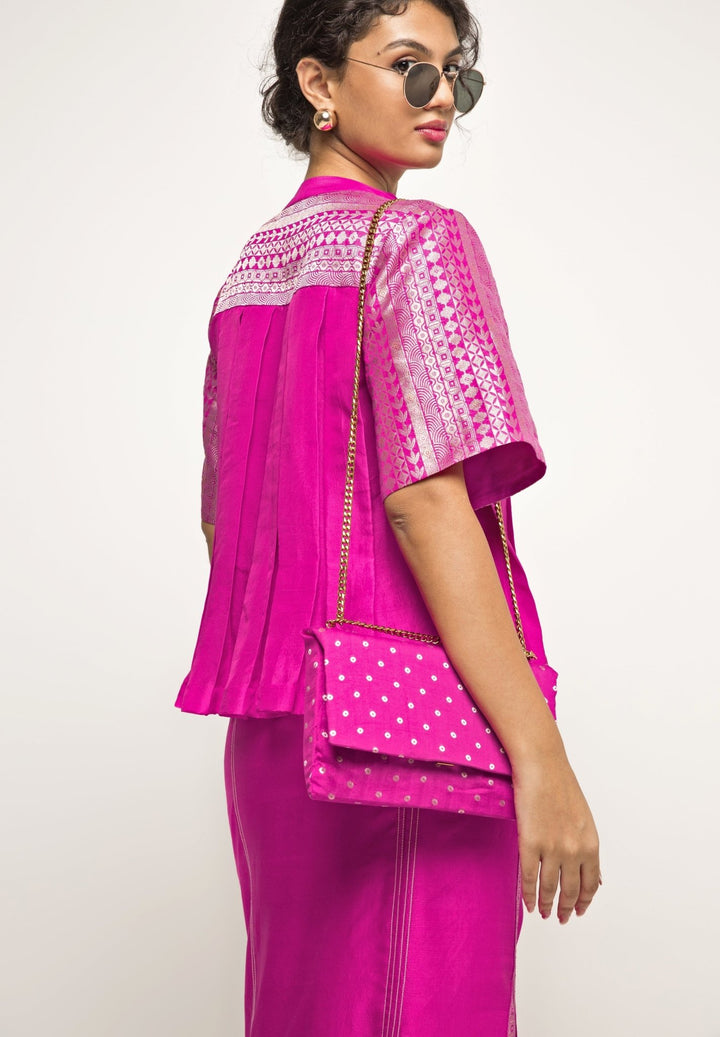 Pink Silk Box Pleat Top With Slit Skirt Sobariko - Fabilicious Fashion