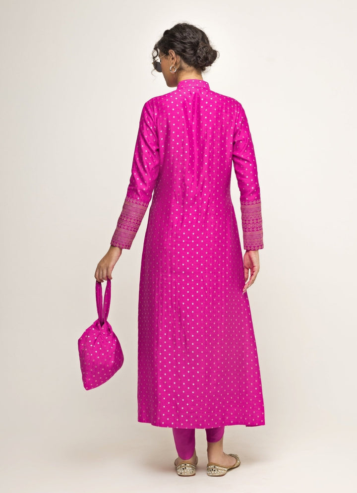 Pink Silk Butti Long Kurta And Dhoti Pant Set Sobariko - Fabilicious Fashion