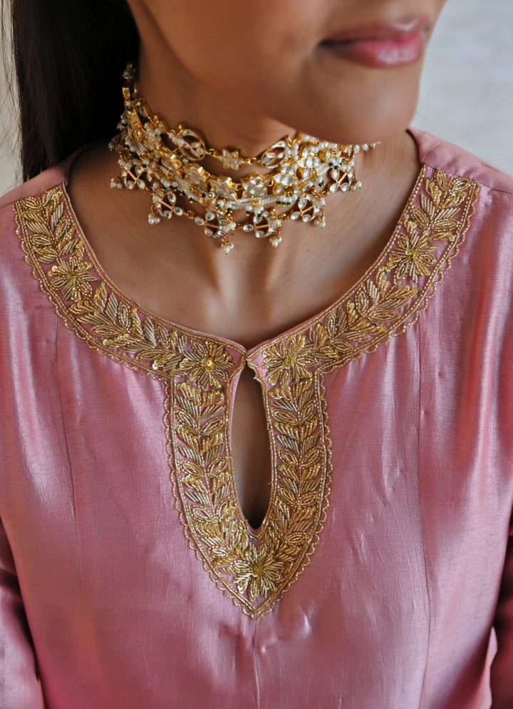 Pink Silk Embroidered Anarkali With Palazzo Ease - Fabilicious Fashion