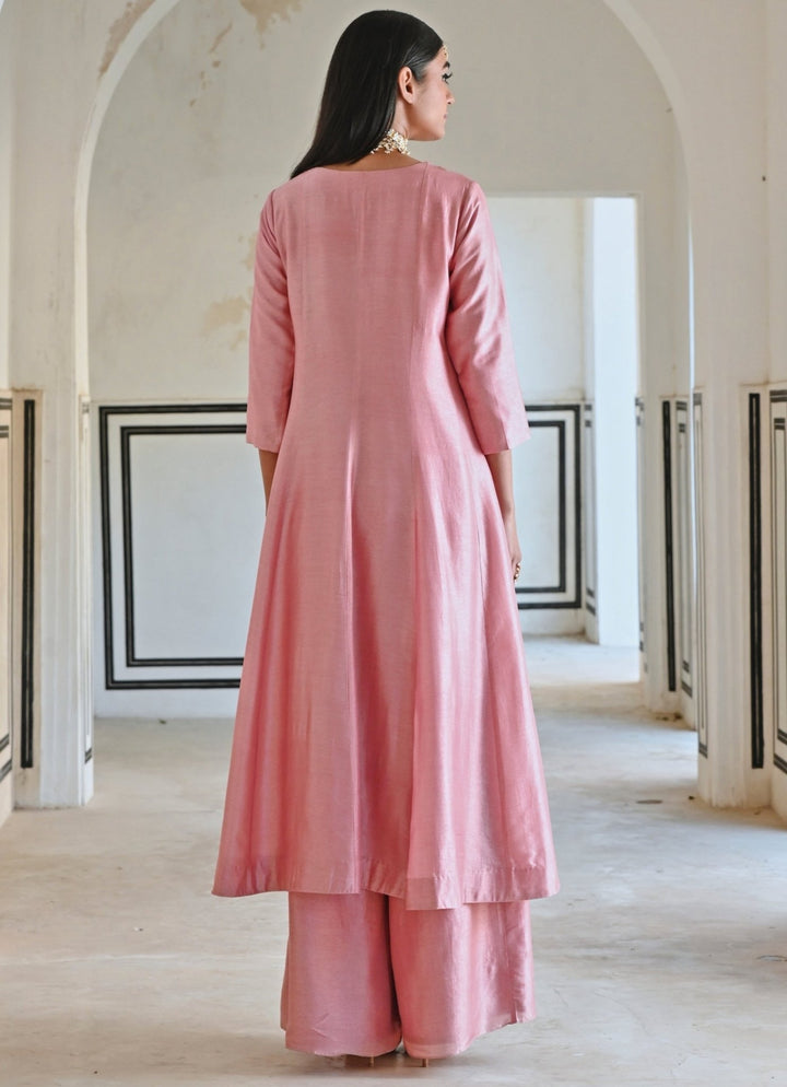 Pink Silk Embroidered Anarkali With Palazzo Ease - Fabilicious Fashion
