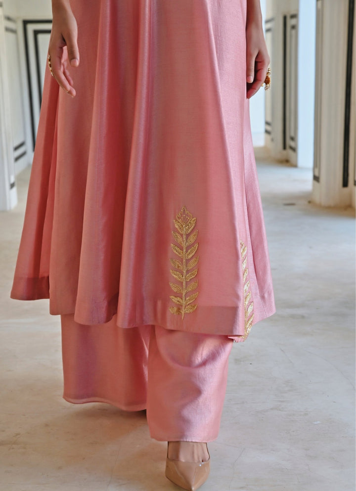 Pink Silk Embroidered Anarkali With Palazzo Ease - Fabilicious Fashion