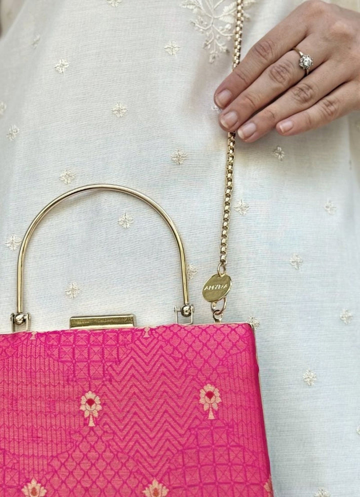 Pink Silk Embroidered Clutch Amyra - Fabilicious Fashion