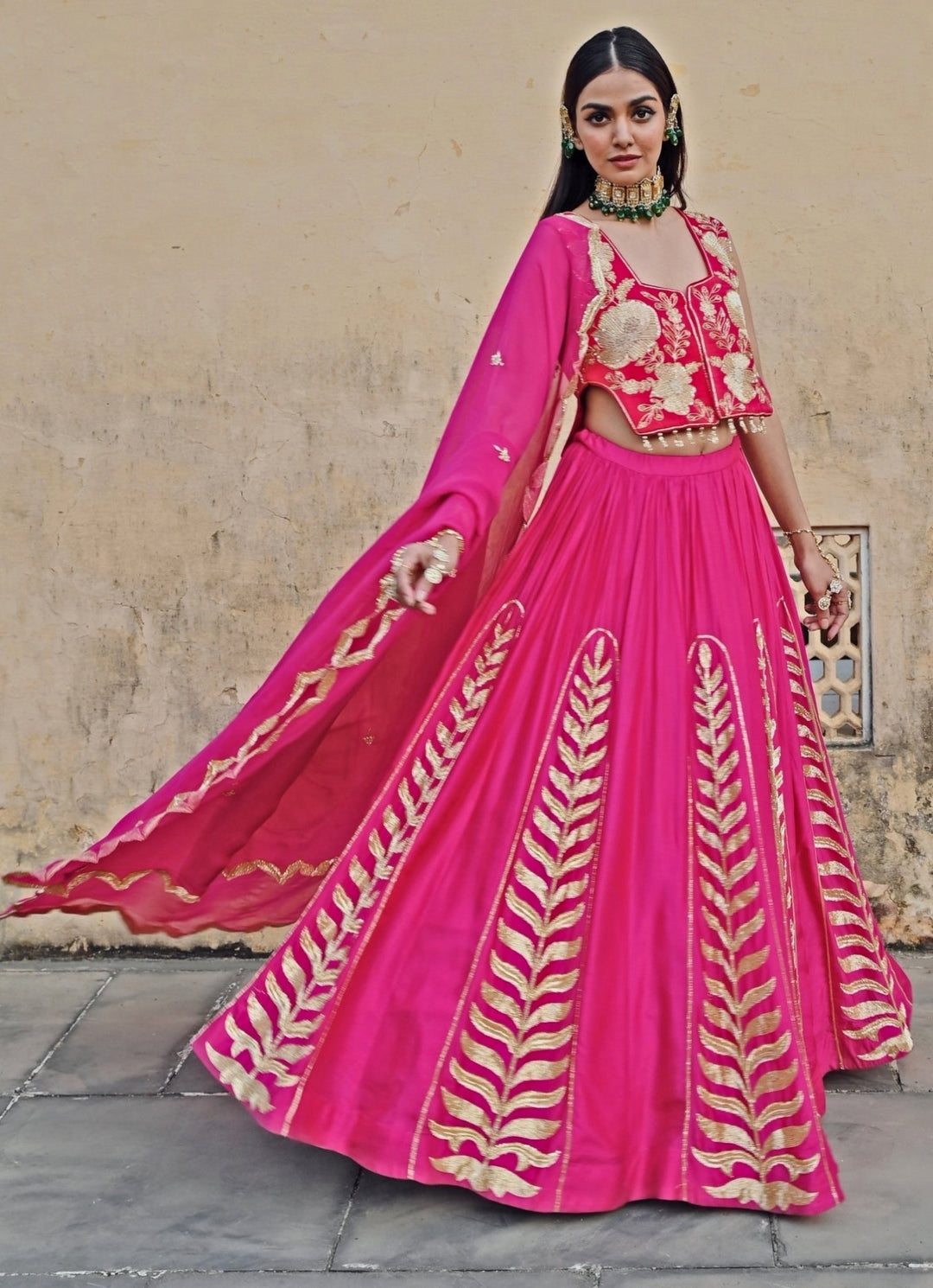 Pink Silk Embroidered Lehenga Set Ease - Fabilicious Fashion