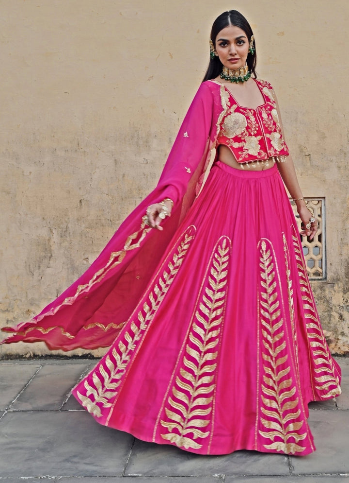 Pink Silk Embroidered Lehenga Set Ease - Fabilicious Fashion