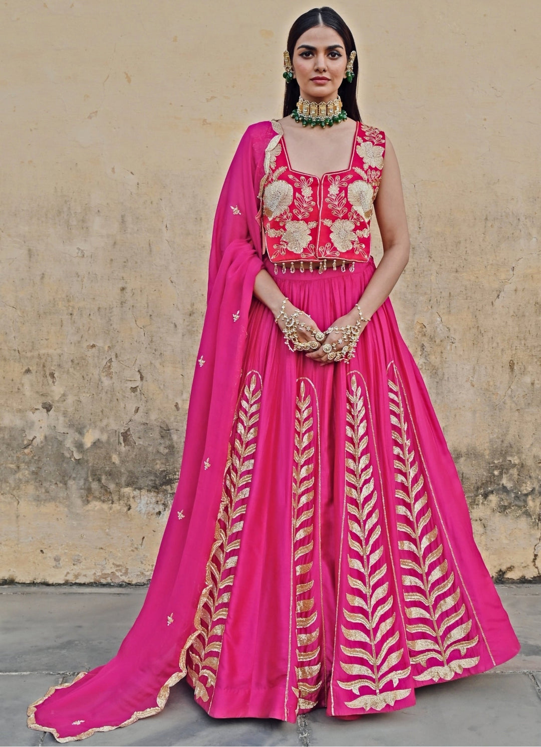 Pink Silk Embroidered Lehenga Set Ease - Fabilicious Fashion