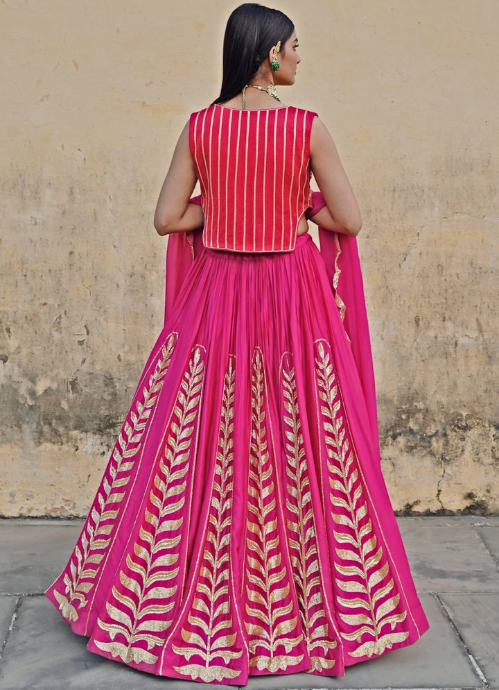Pink Silk Embroidered Lehenga Set Ease - Fabilicious Fashion