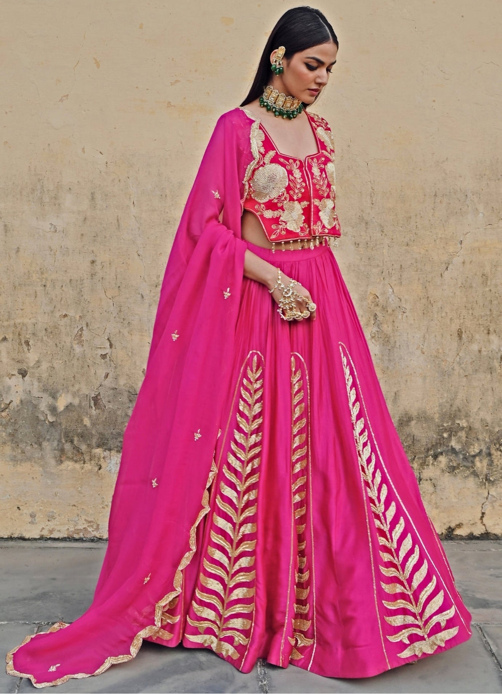 Pink Silk Embroidered Lehenga Set Ease - Fabilicious Fashion