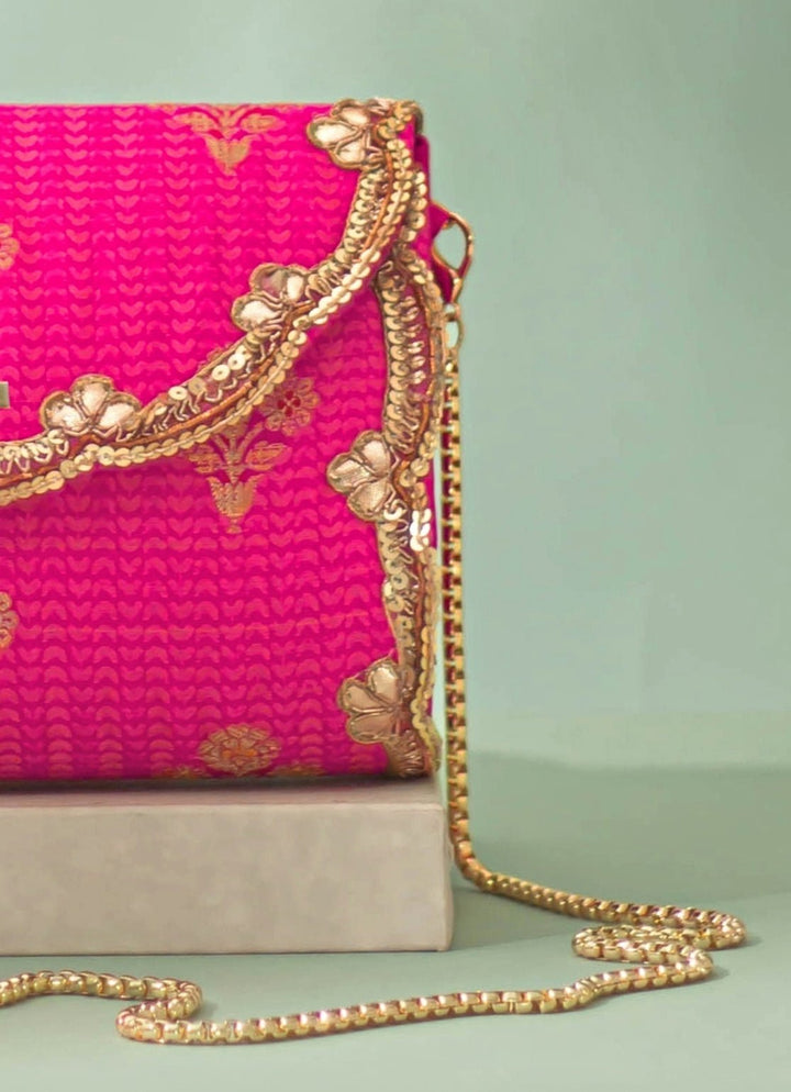 Pink Silk Flapover Clutch AMYRA - Fabilicious Fashion