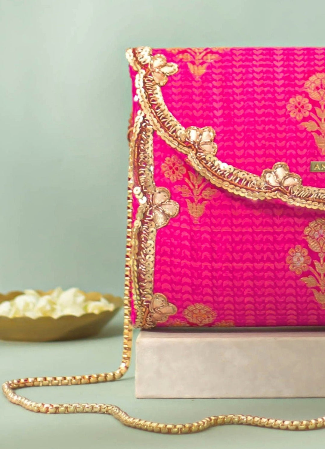 Pink Silk Flapover Clutch AMYRA - Fabilicious Fashion