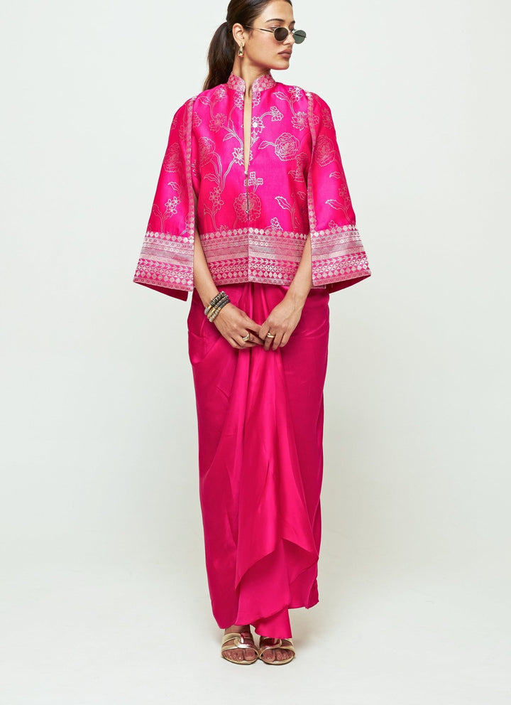 Sobariko Pink Silk Jacket With Draped Skirt SetFabilicious Fashion