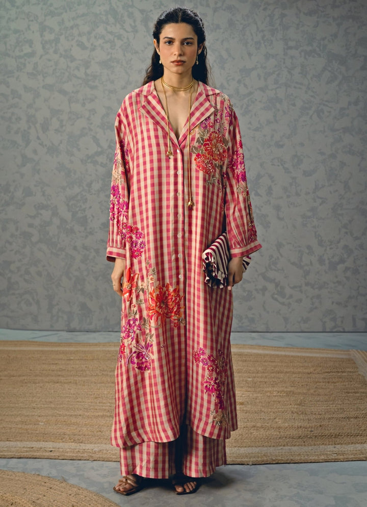Pink Silk Kurta Pants Set Paulmi and Harsh X Ease - Fabilicious Fashion