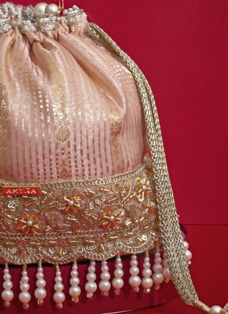 Amyra Pink Silk Organza Bucket BagFabilicious Fashion
