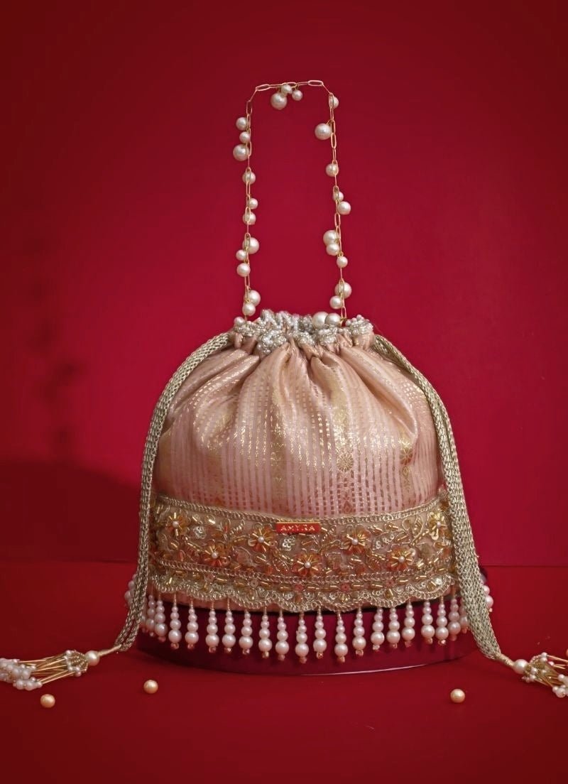 Amyra Pink Silk Organza Bucket BagFabilicious Fashion