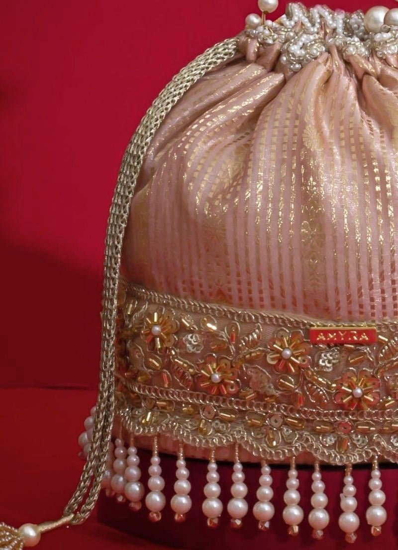 Amyra Pink Silk Organza Bucket BagFabilicious Fashion