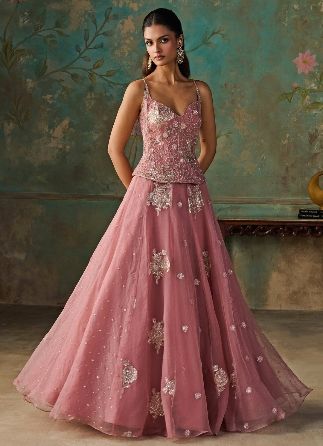 Zoon Tribe Pink Silk Organza Corset Lehenga SetFabilicious Fashion