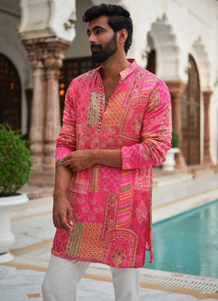 Darzi House Pink Silk Patchwork Kurta SetFabilicious Fashion