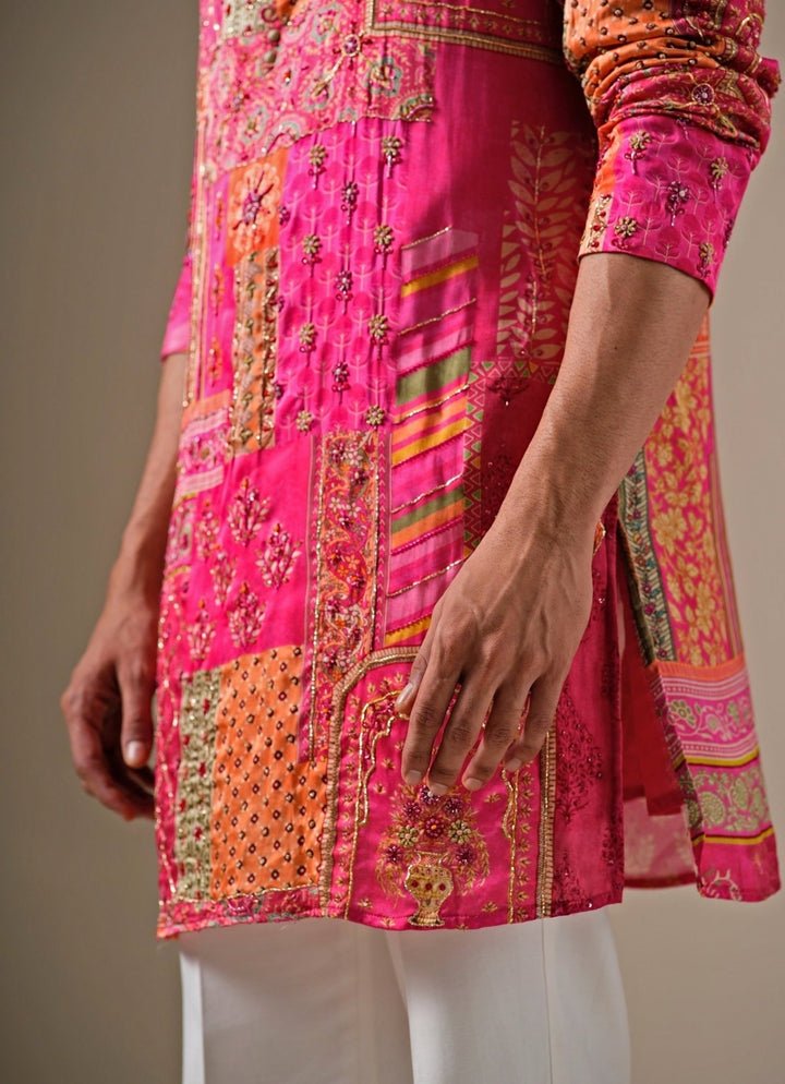 Darzi House Pink Silk Patchwork Kurta SetFabilicious Fashion
