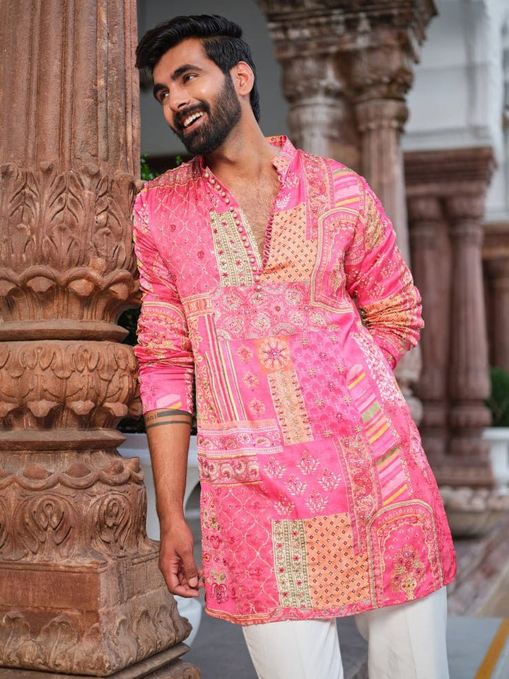 Darzi House Pink Silk Patchwork Kurta SetFabilicious Fashion
