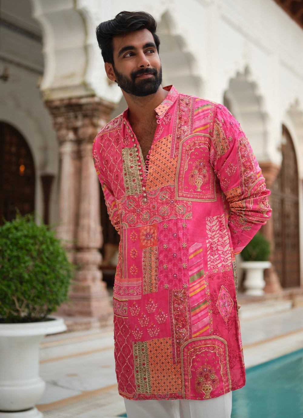 Darzi House Pink Silk Patchwork Kurta SetFabilicious Fashion