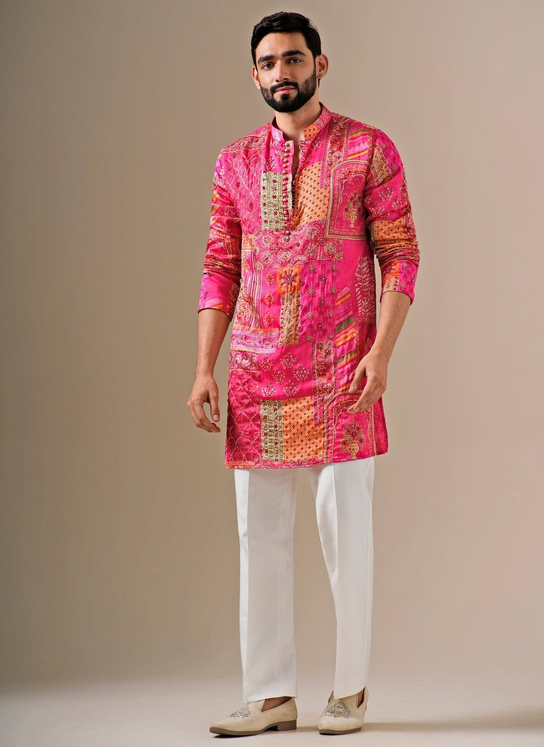 Darzi House Pink Silk Patchwork Kurta SetFabilicious Fashion