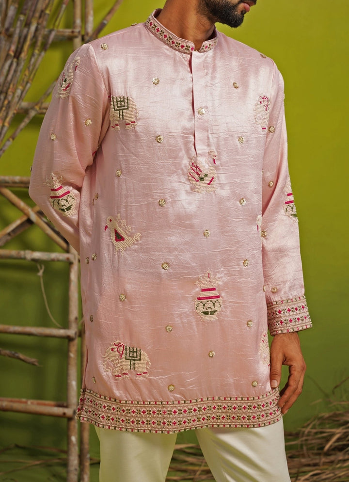 Kalpraag Pink Silk Short Kurta SetFabilicious Fashion